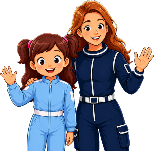 Cathy and Dora waving